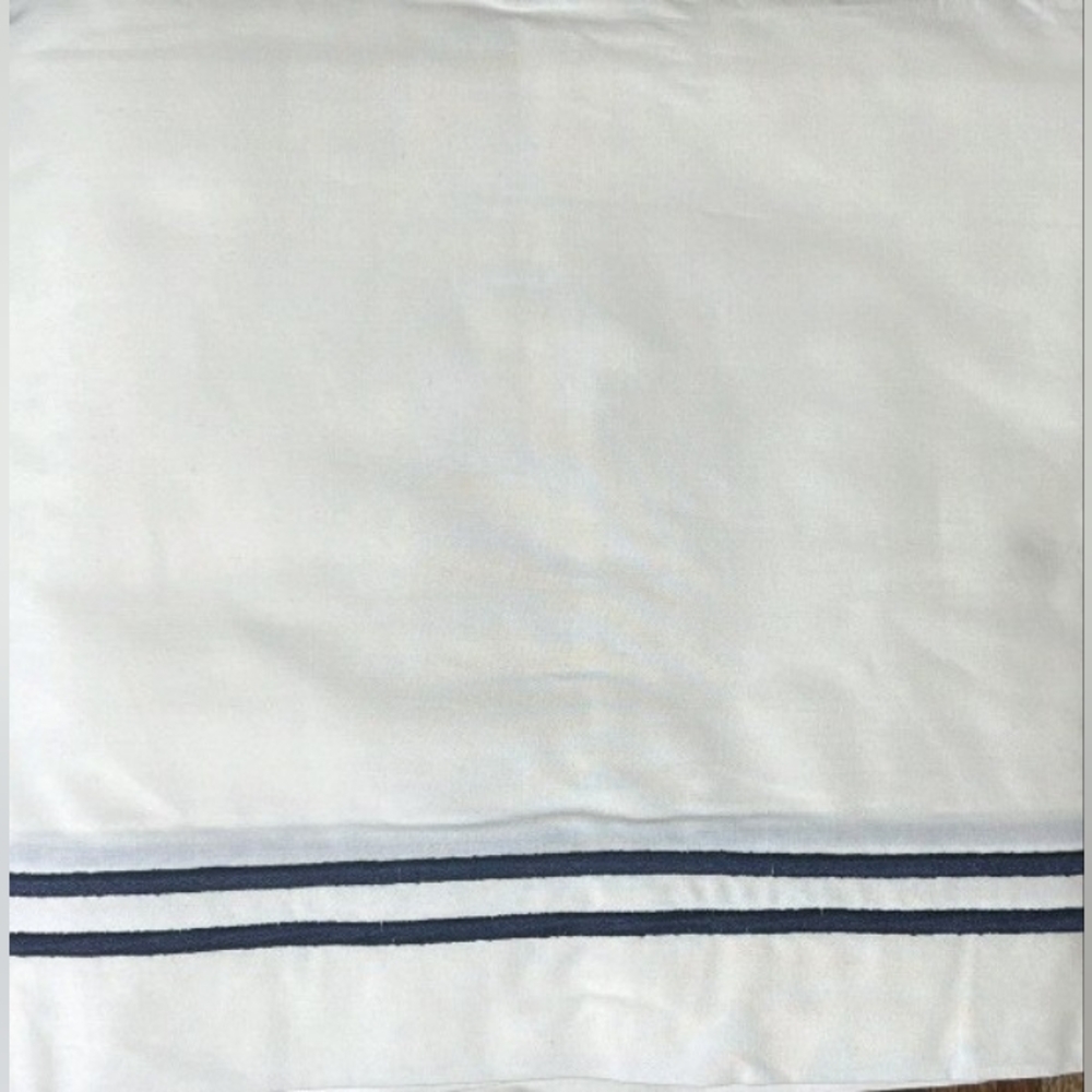 Sferra Estate Full/Queen Duvet- White/Navy Applique Stripes 100% Spun Cotton